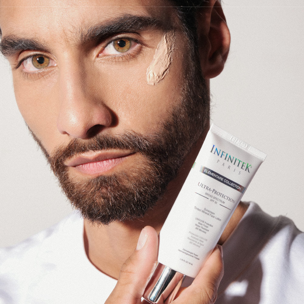 kit facial hombres modelo con protector