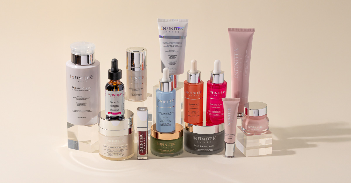 foto productos infinitek paris vitamina c, retinol, mascarillas, tinta, protector solar, etc
